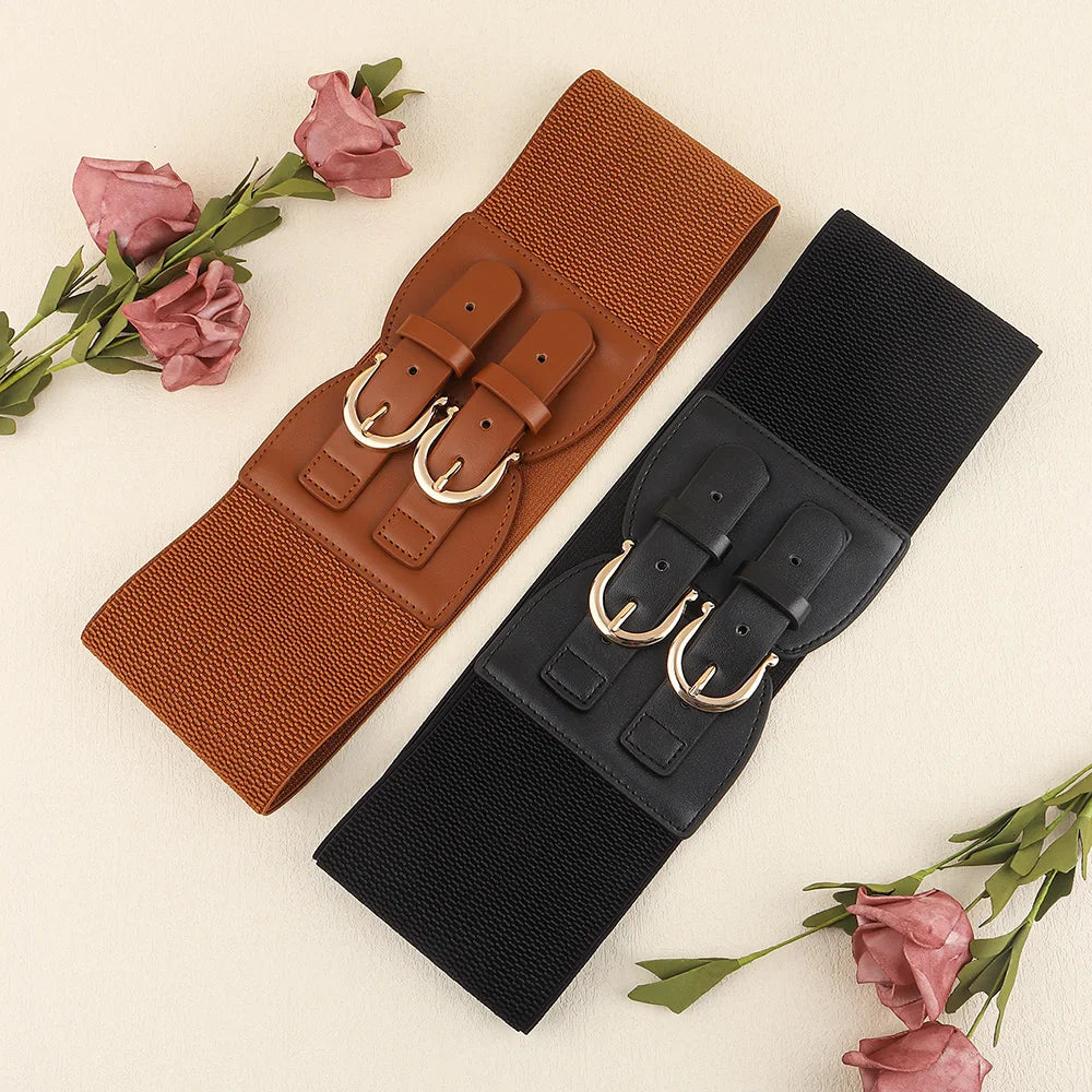 High sense retro pin buckle waist seal elastic elastic wide belt ladies fashion accessories