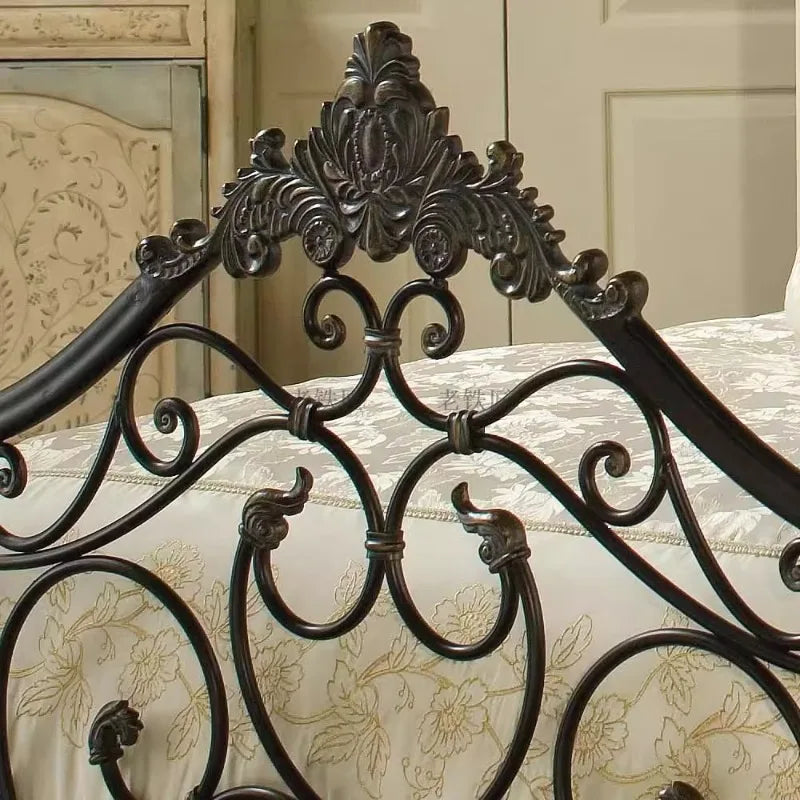 Retro European Wrought Iron Bed Frame Princess Iron — Antique Black | KIMLUD