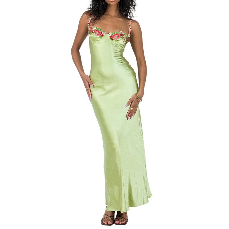 Lamuusaa Sexy Corset Dresses for Women y2k Low Cut Satin Spaghetti Strap Sleeveless Bodycon Dresses Going Out Party Dresses