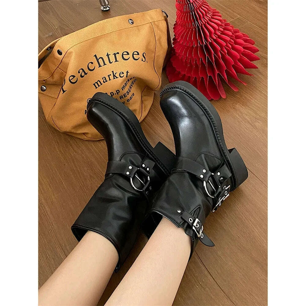 KIMLUD, British style brown thick heeled women's 2025 new summer retro western cowboy boots thick soled knight boots, KIMLUD Womens Clothes