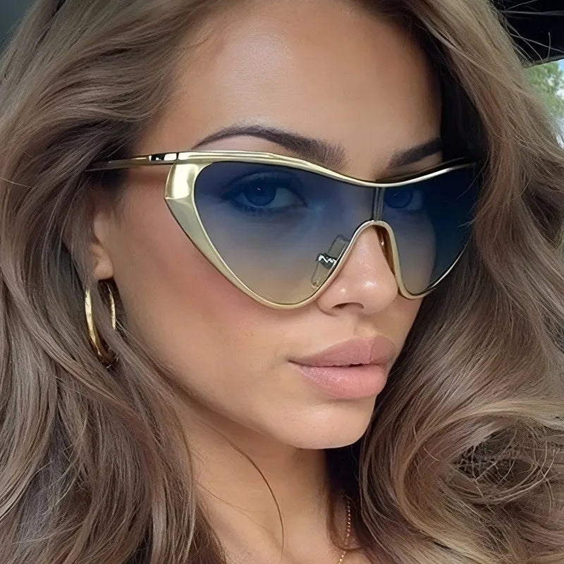 Metal Cat Eye Sunglasses Large Frame — Gold | KIMLUD