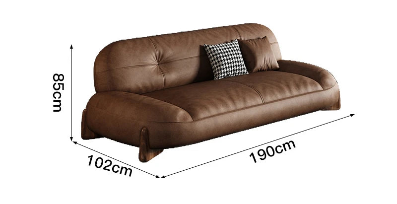 Leather Oil Wax Retro Italian Sofa Compact Design For Small Apartments — Cognac Brown | KIMLUD