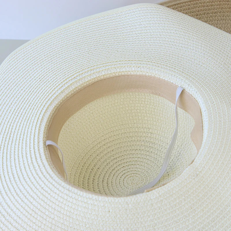 Straw Bow Hat Large Brim Sun Protective — Natural | KIMLUD