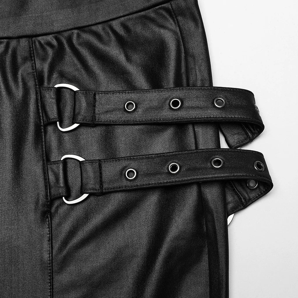 PUNK RAVE Women's Punk Geometrically Divided Textured Knit & Spliced Basic Leggings Gothic Sexy Cross Trousers