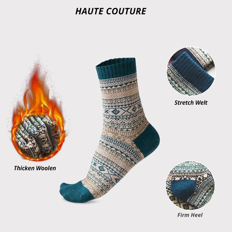 Sheep's Wool Winter Socks Thick Warm Retro Style — Colorful | KIMLUD