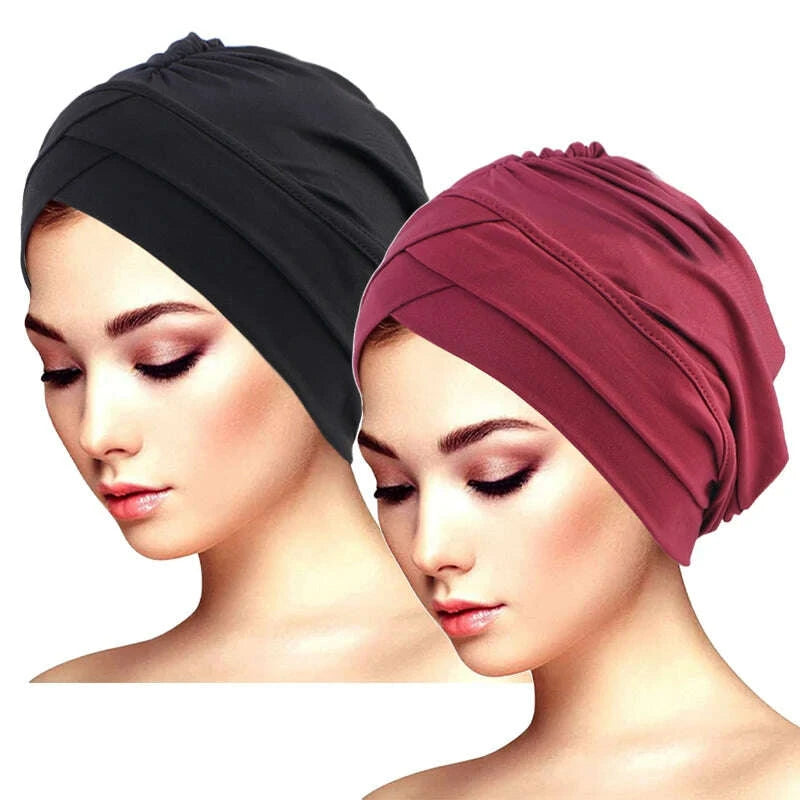 2pcslot-classic-pleated-turban-hat-elegant-solid-color-head-wraps-headscarf-breathable-elastic-beanies-chemo-capkimludkimlud-35576934
