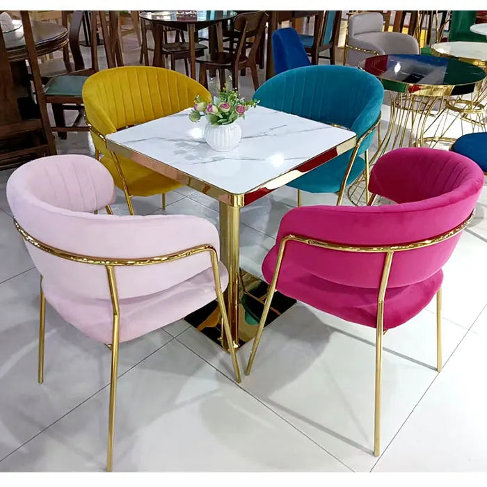 A Italian Style Modern Elegant White Cream Home Metal Legs Armrest Cafe Restaurant Chair Black Modern Velvet Dining Room Chairs