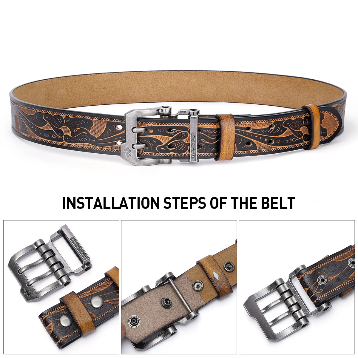 Split Leather Belt Vintage Pin Buckle 3.8 Cm Wide For Men — Black Coffee | KIMLUD