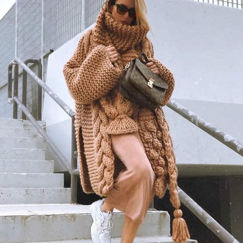 Crocheted Cardigan – Hand-Woven Tassels – Polyester Knit | KIMLUD