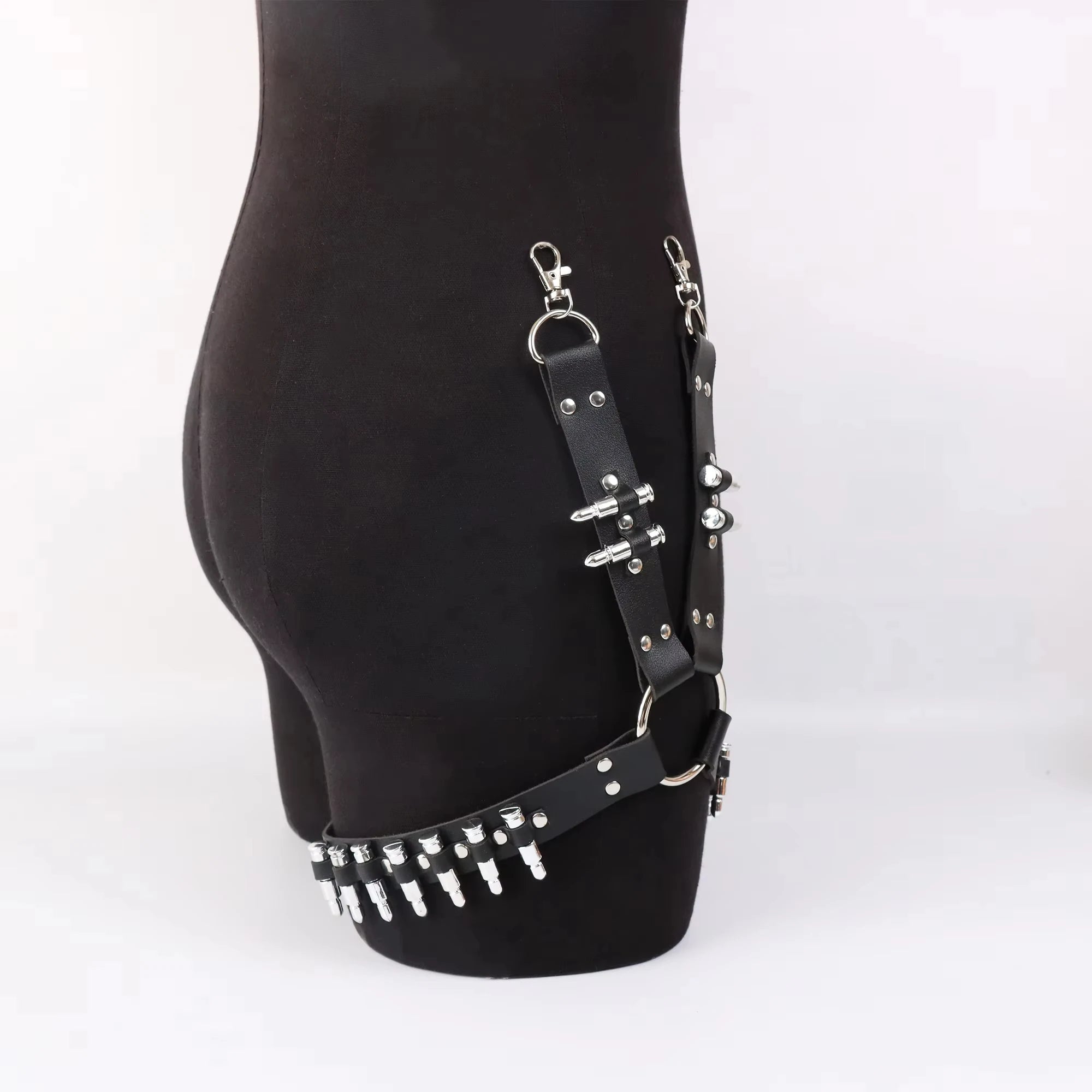 Leather Leg Harness Thigh Straps Punk — Black | KIMLUD