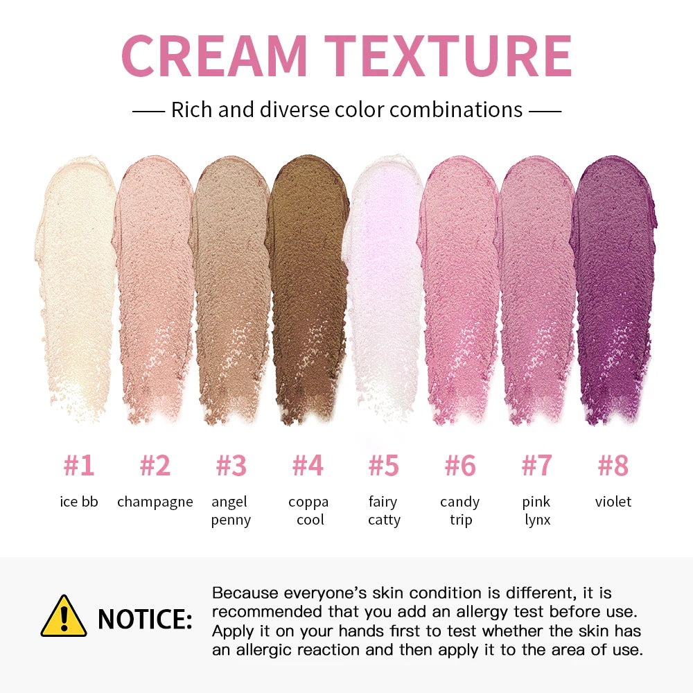 High Gloss Cement Case Cream Palette Set Makeup Matte & Shimmer Finishes with Pink Brown Nude Tones Long-Lasting Curve Case
