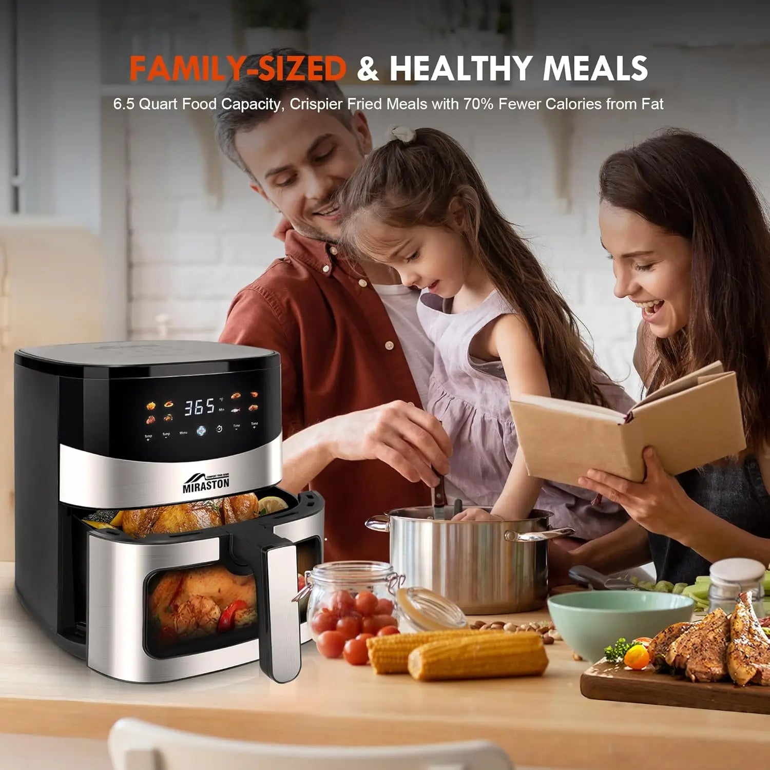6.5QT Air Fryer with Visual Window, Smart Digital Air Fryers, 8 Presets Recipes for Fast Easy Meal, Snack, Dessert, Main Dishes,