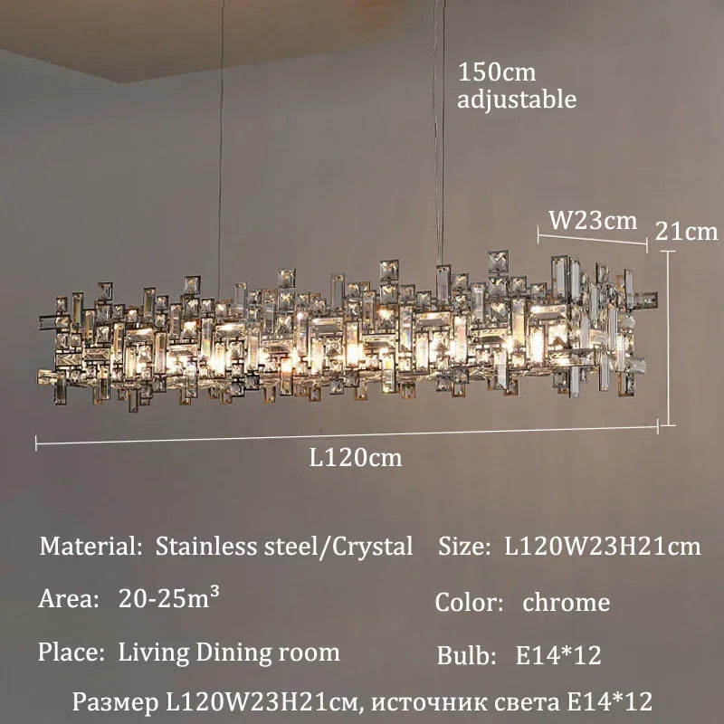 Postmodern light luxury square chrome crystal LED pendant light for living room dining room indoor home decoration E14 fixtures