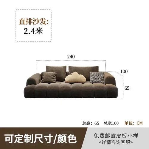 Plastic Upholstery Floor Recliner Sofa With Puffed Cushions And Modular Section — Brown | KIMLUD