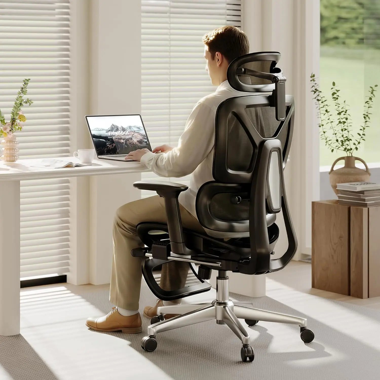 Mesh Ergonomic Office Chair With Footrest And 3D Armrests — Black | KIMLUD