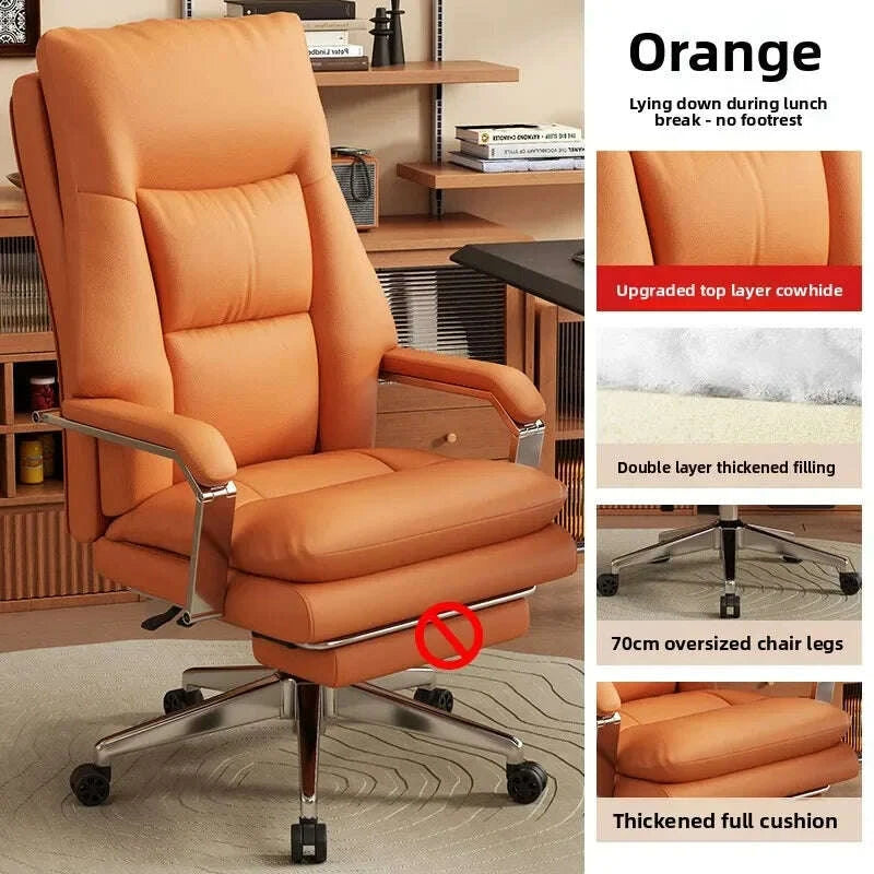 KIMLUD, Leather Boss Chair Office Chair Recumbent Back Study Chair Ergonomic Home Computer Chair, KIMLUD Womens Clothes