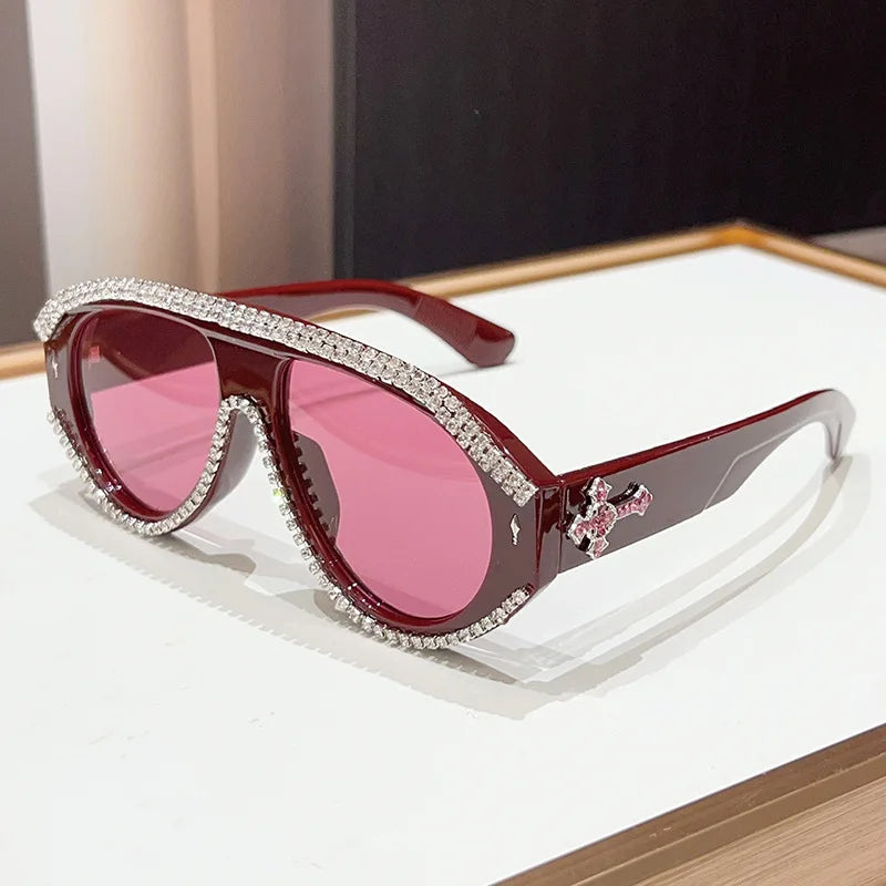 Crystal Rhinestone Luxury Sunglasses — Black | KIMLUD