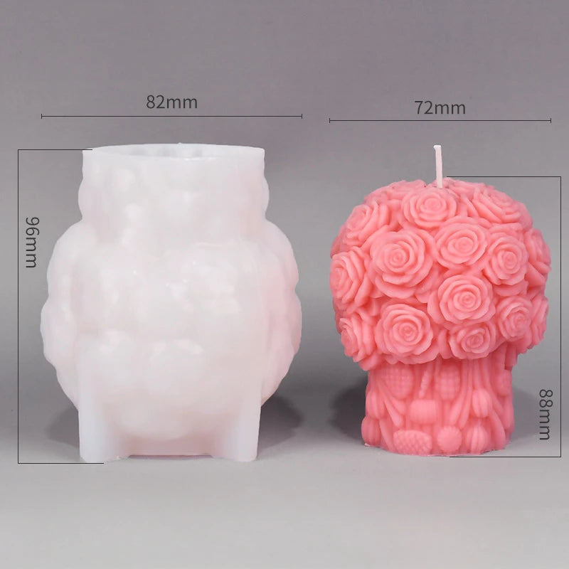 KIMLUD, Rose Pillar Candle Mold 3D Rose Flower Silicone Mold Handmade Bouquet of Flowers,Wedding Gift,Home Desktop Decor Mold, KIMLUD Womens Clothes