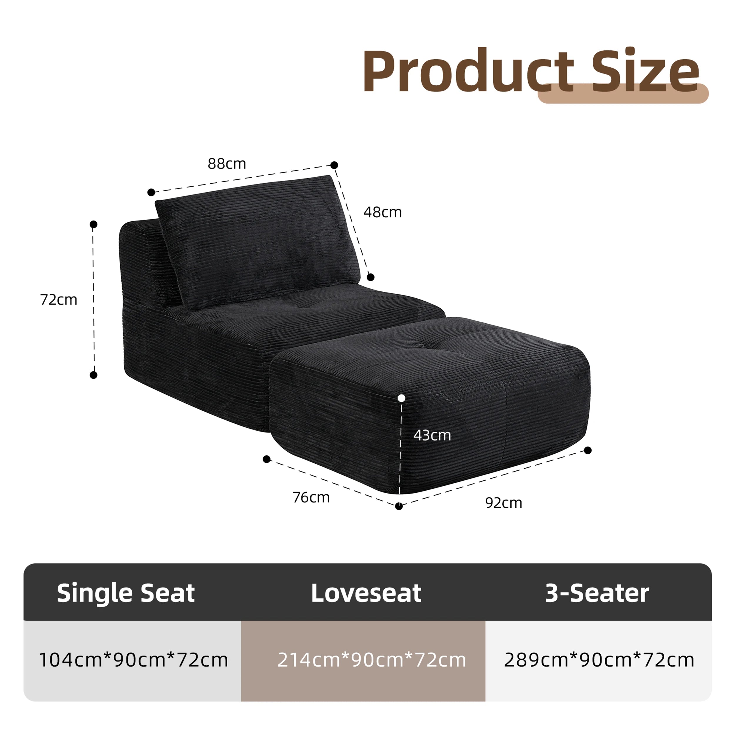 Corduroy Sofa Bed,Comfortable Small Single Sofa,Compression Sofa Seat,Foldable Lounger for Bedroom, Guest Room or Living Room