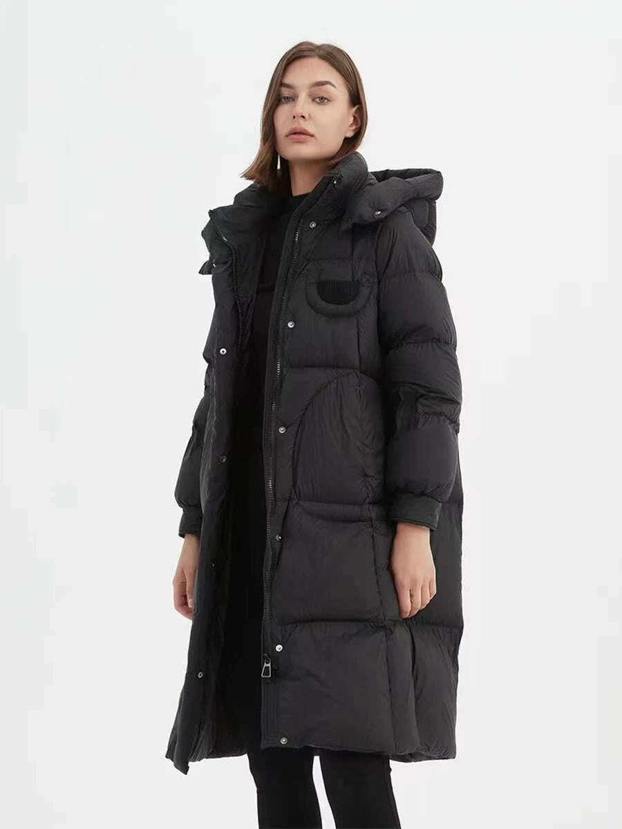 KIMLUD, Hirsionsan Winter Long Solid Hooded Puffer Clothing Women Loose Casual White Duck Down Jackets Retro Streetwear Simple Warm Coat, KIMLUD Womens Clothes