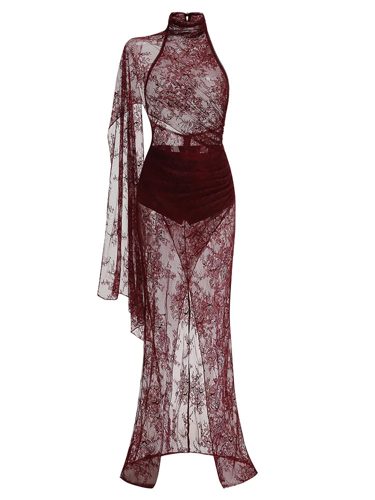 Dresses – Backless High Neck Lace See-Through – Slim Silhouette – Black | KIMLUD