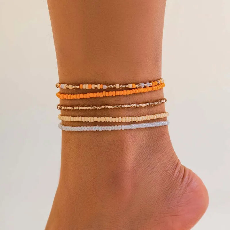 Bohemian Beaded Waist Chain Multilayer Belt — Orange | KIMLUD