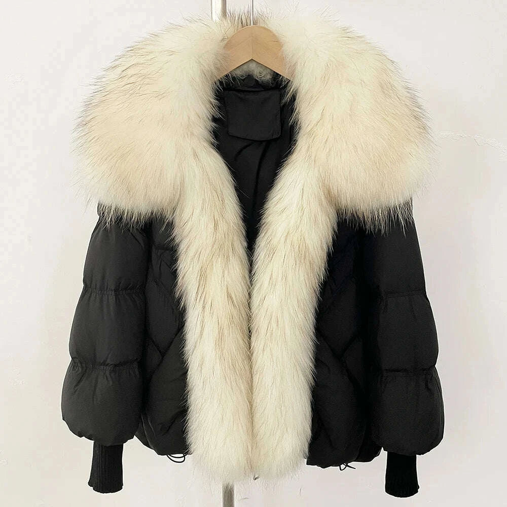 KIMLUD, OFTBUY Large Real Raccoon Fur Jacket Knit Sleeve Real Fur New Winter Puffer Jacket Women White Duck Down Coat Oversized Feather, KIMLUD Womens Clothes