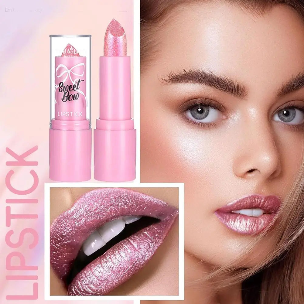Metallic Glitter Lipstick Long Lasting High Shine — Pink | KIMLUD