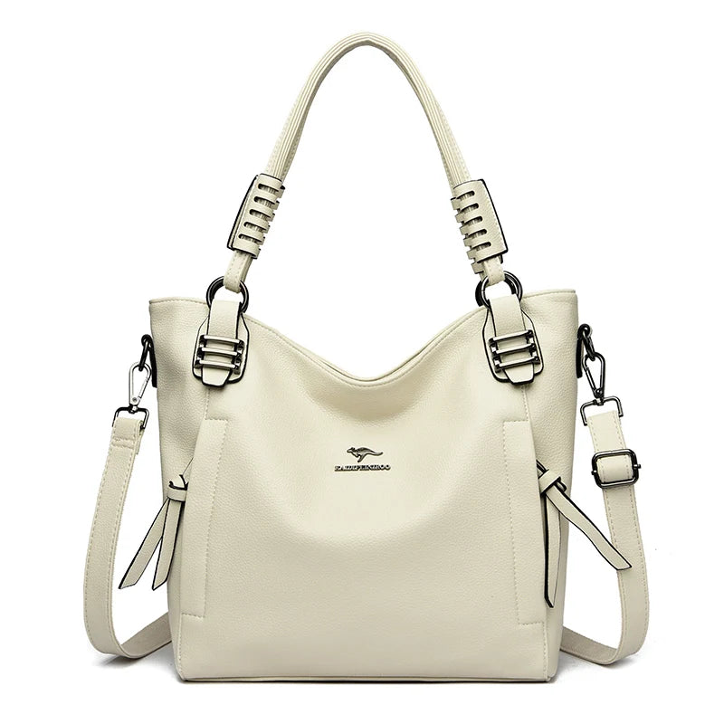PU Leather Tote Bag Large Capacity — Soft Ivory | KIMLUD