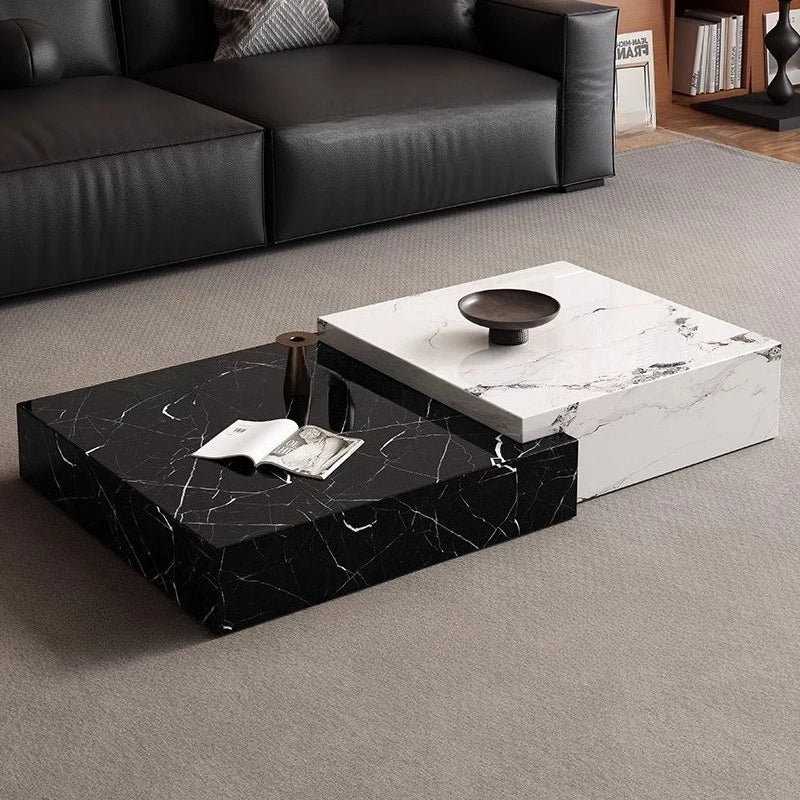 Rock Slab Coffee Table Minimalist Italian — Black-and-White Marble | KIMLUD