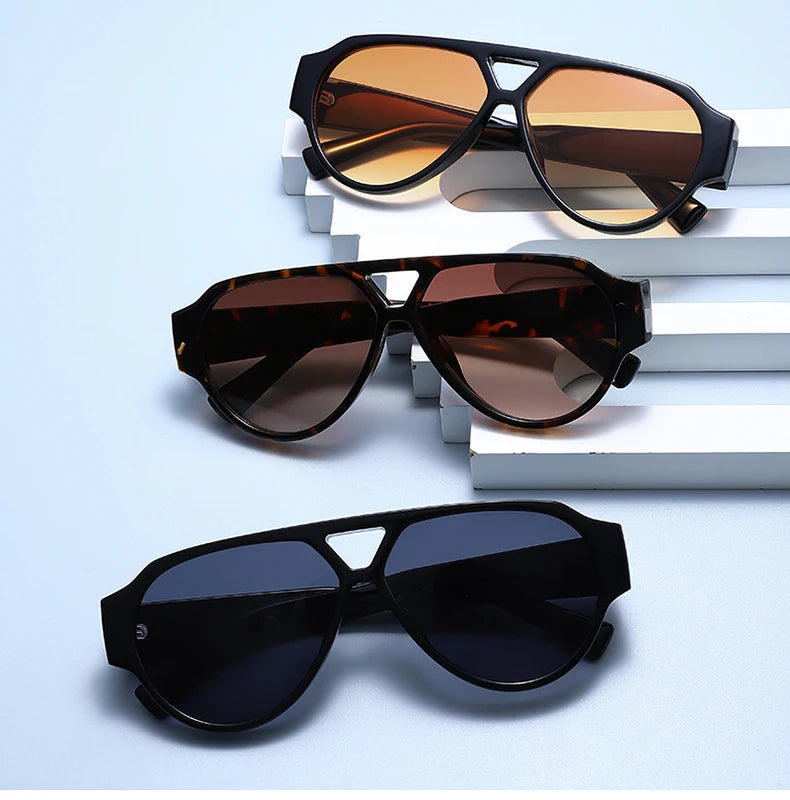 Oversized Pilot Sunglasses Double Bridges — Red And Green | KIMLUD