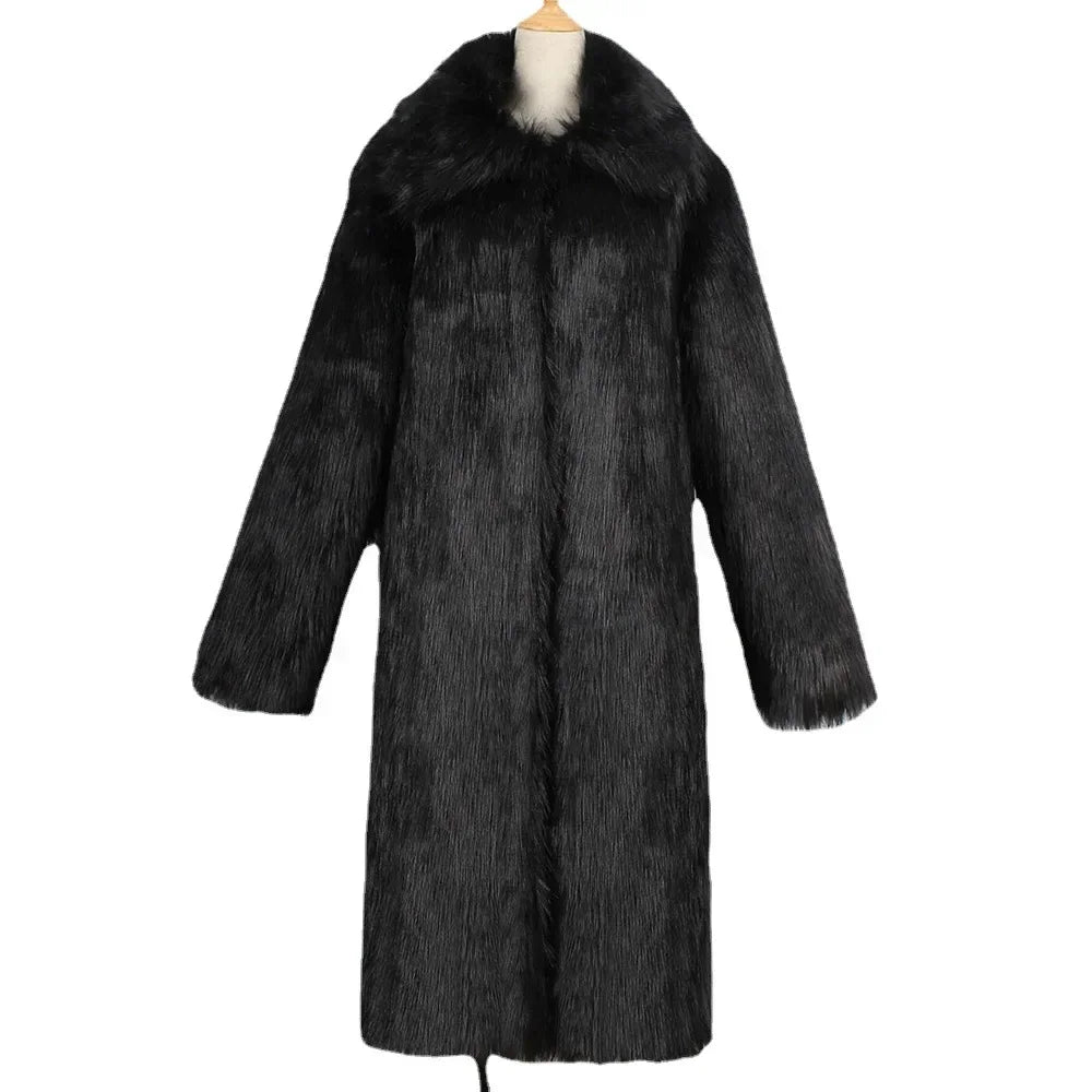 Men's Faux Fur Coat - Long Coat - Faux Fur | KIMLUD