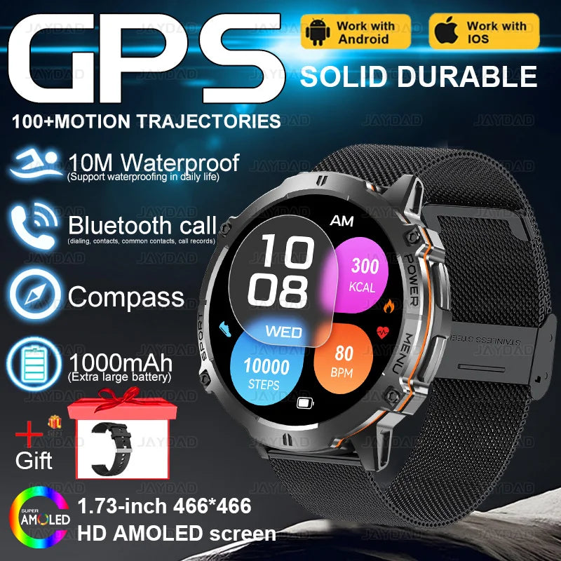 2025 NEW For XIAOMI Outdoor Military GPS Smartwatch Men 1.73"HD Screen Compass 1000MAH Heart Rate BT Call 10M Waterproof Watches