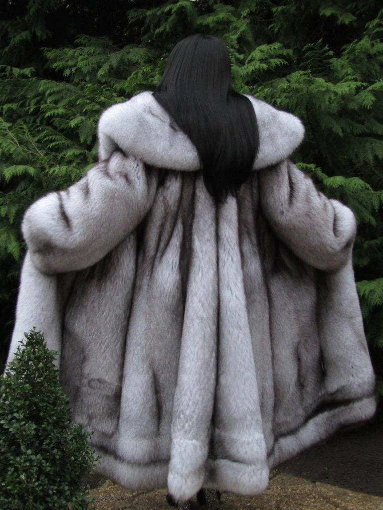Faux Fox Fur Coat Long Hooded Thermal Full Pelt — Black | KIMLUD