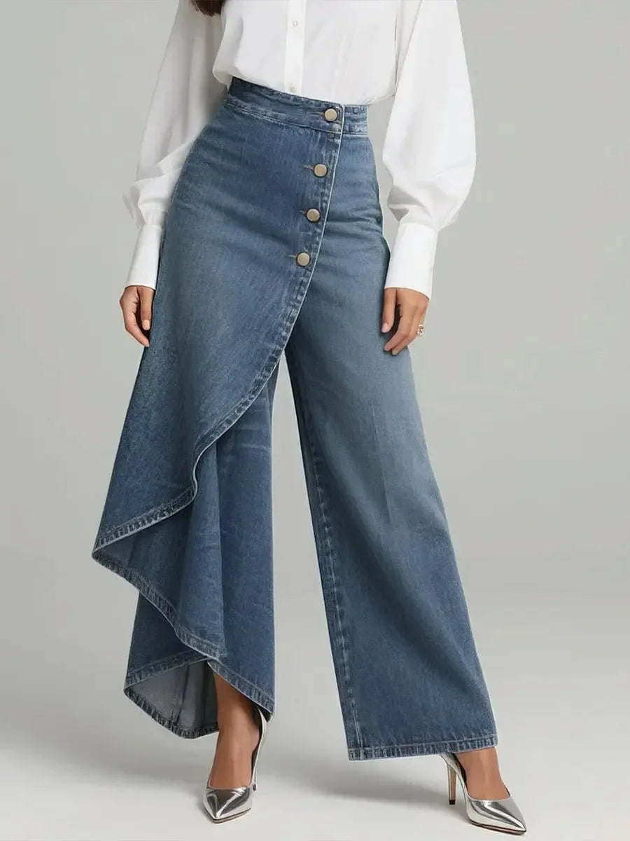 Y2K Pants Spring Summer Fashion Long Solid Color Casual Buckle Loose Wide Leg Pants Women Trousers Faux Denim