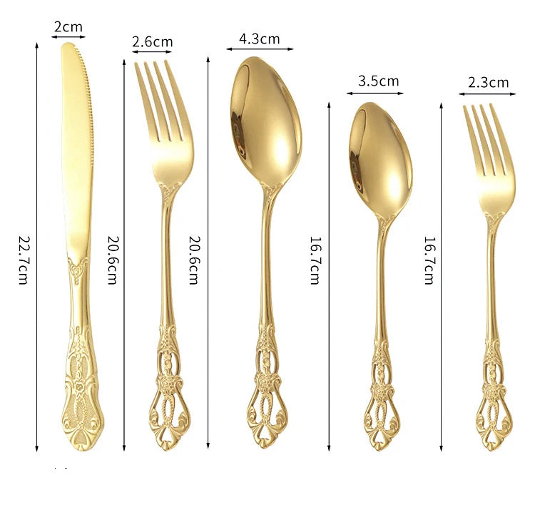 Gold-Plated Stainless Steel Cutlery Set Royal European Spoon Fork Collection — Golden | KIMLUD