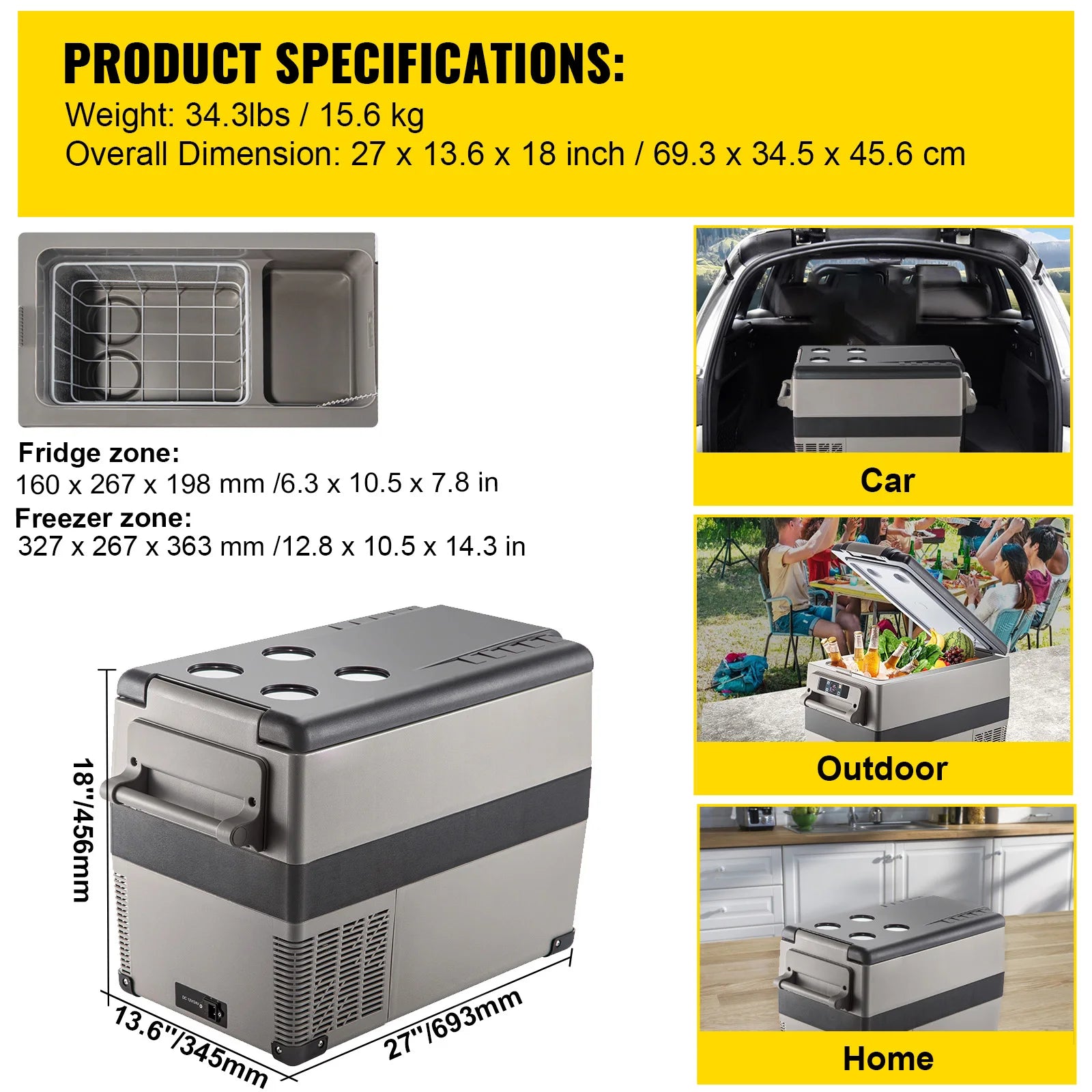 Portable Car Refrigerator 20L Premium — Black | KIMLUD