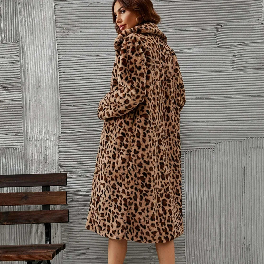 KIMLUD, Autumn Winter New Fashion European American Women's Leopard Casual Trendy Loose Faux Fur Coats Female Daily Luxury Clothes Tops, KIMLUD Womens Clothes