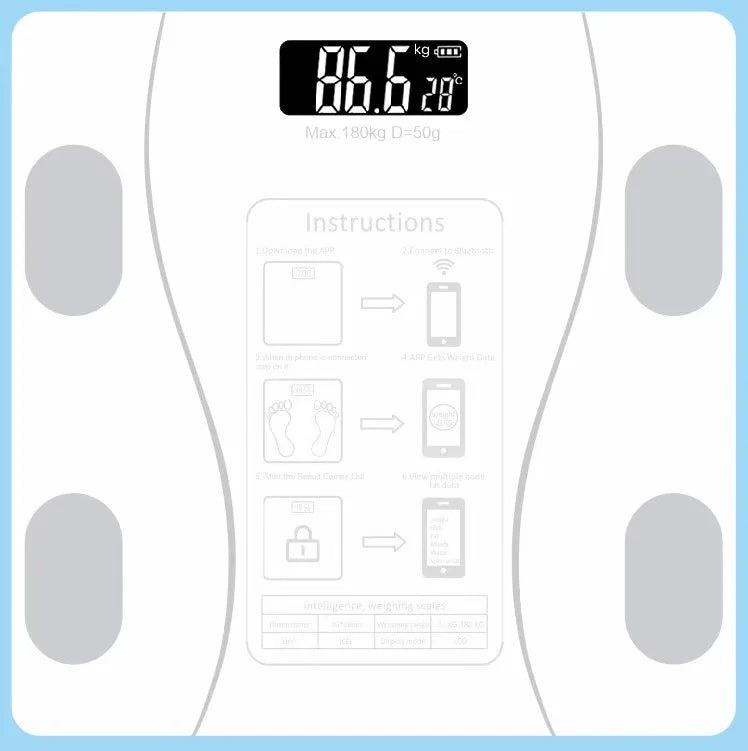 Toughened Glass Body Fat Scale Smart Bluetooth — Obsidian Black | KIMLUD