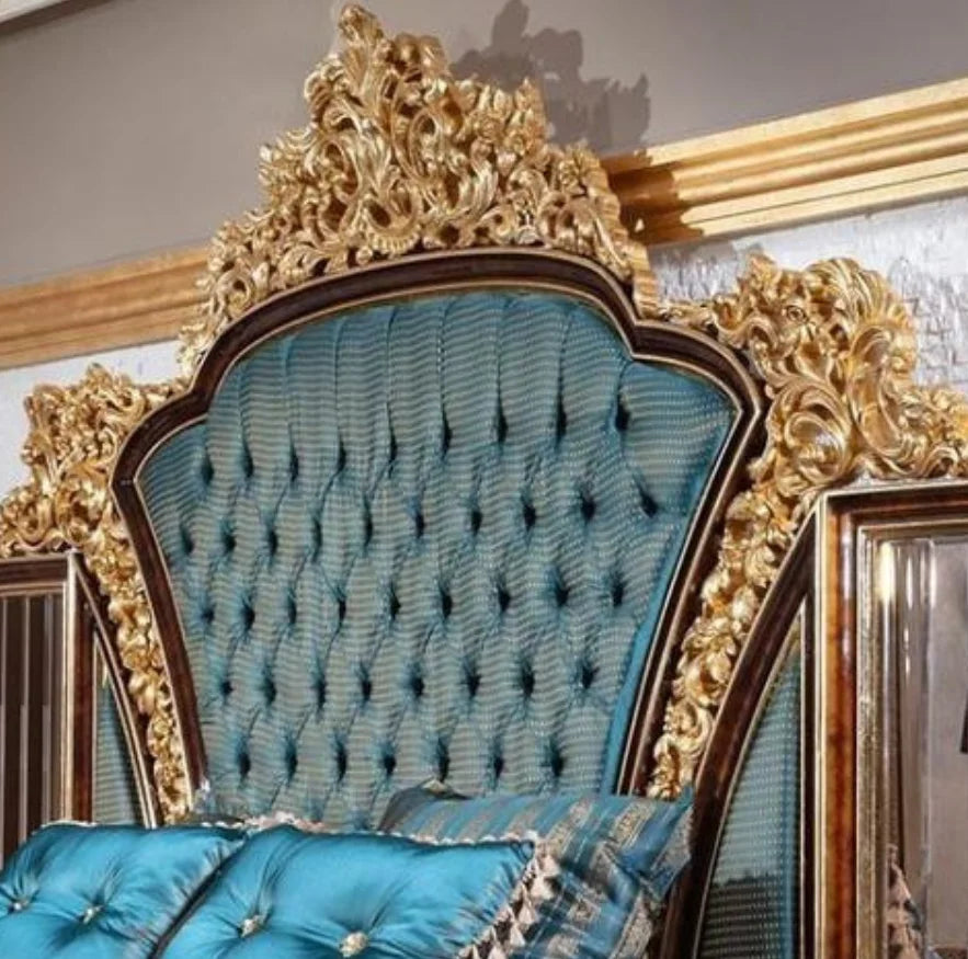 Velvet King Bed Double Tufted Carved Headboard — Deep Blue | KIMLUD