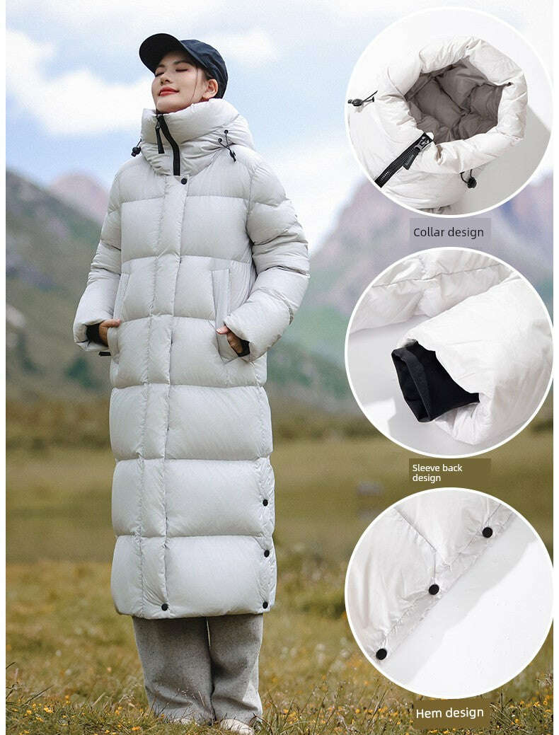 KIMLUD, 3,000 Camp New arrival 95 White Duck Down Small thickened Heattech Over Knee Mid Length Long Length Extreme Cold Down jacket Female Winter, KIMLUD Womens Clothes