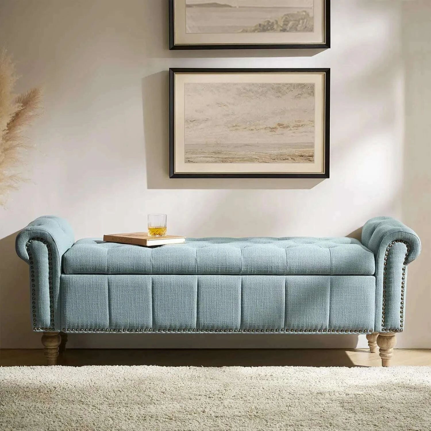 farmhouse-upholstered-storage-bench-end-of-bed-bench-with-vintage-button-tufted-designbluekimlud-womens-fashion-34604485