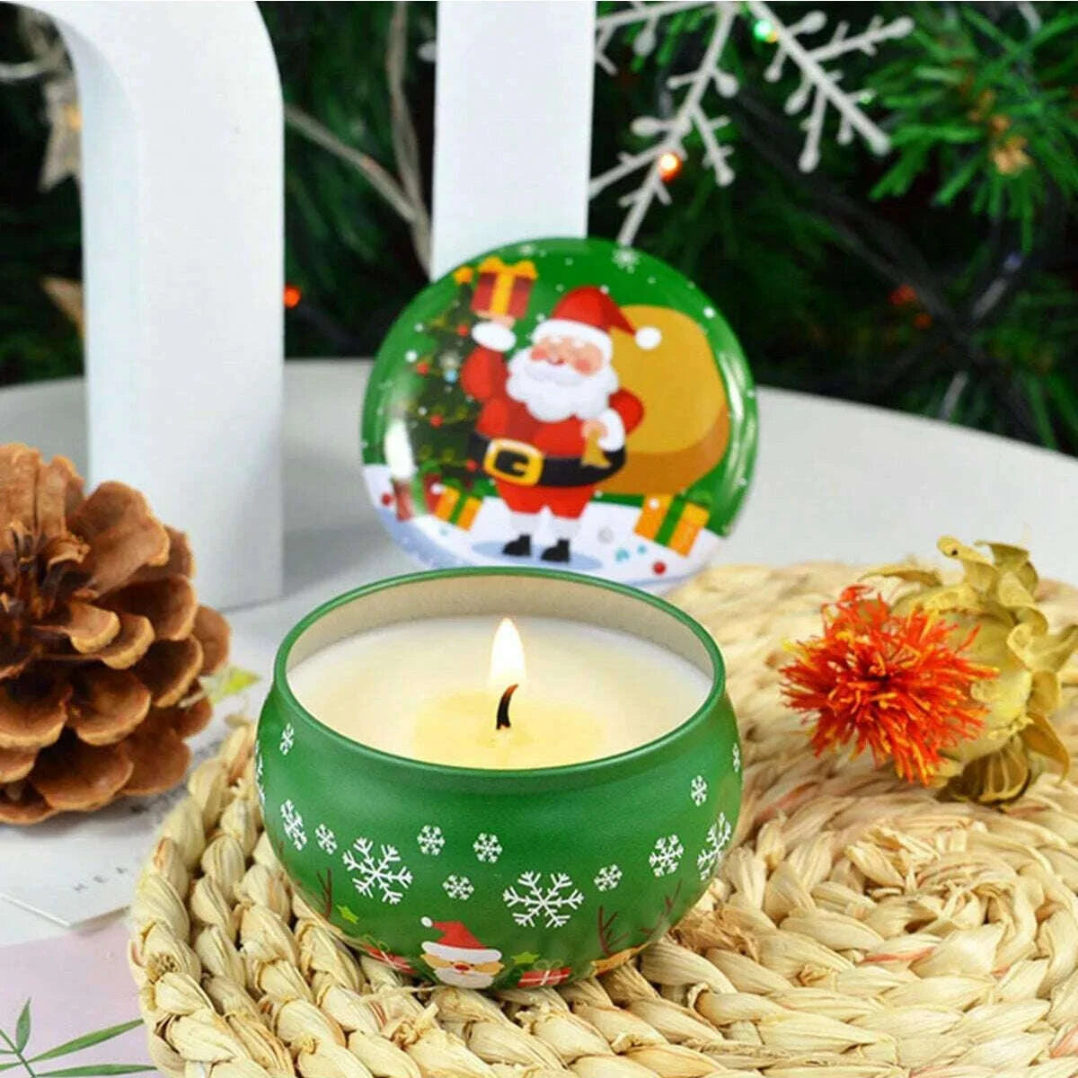 KIMLUD, Christmas Atmosphere Aroma Candles Santa Claus Tin Box Plant Formula Aroma Candles Suitable for Bedroom and Living Room, KIMLUD Womens Clothes