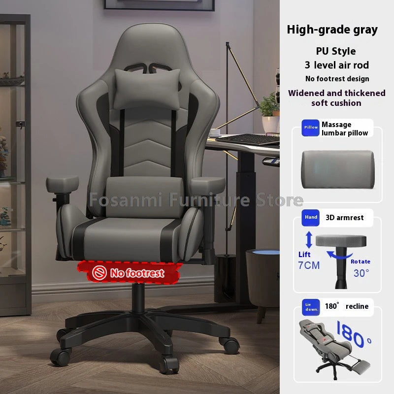 KIMLUD, Stylish Reclining Gray Leather Gaming Chair Home Office Ergonomic Desk Chair with Lumbar Pillow Adjustable Gamer Computer Chairs, KIMLUD Womens Clothes