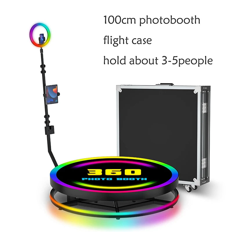 Portable 360 Photo Booth System With High-Power LED Lights And Stanchions — Black | KIMLUD