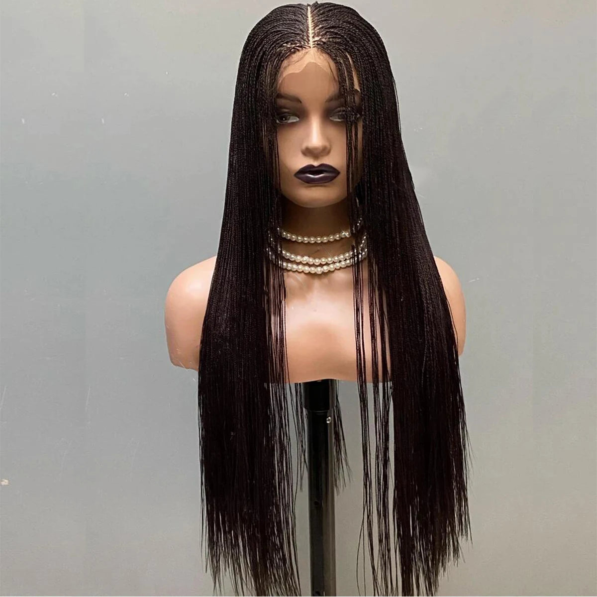 Lace Front Wig - Micro Twist Braided - Kanekalon - Black | KIMLUD