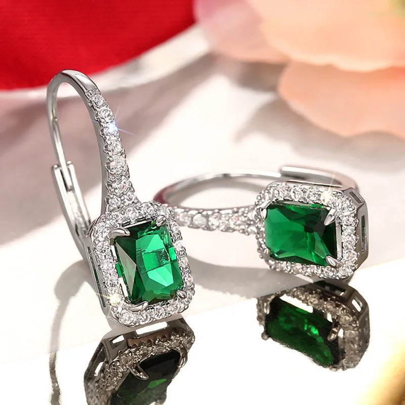 Cubic Zirconia Drop Earrings Water-Drop Inlaid — Emerald | KIMLUD