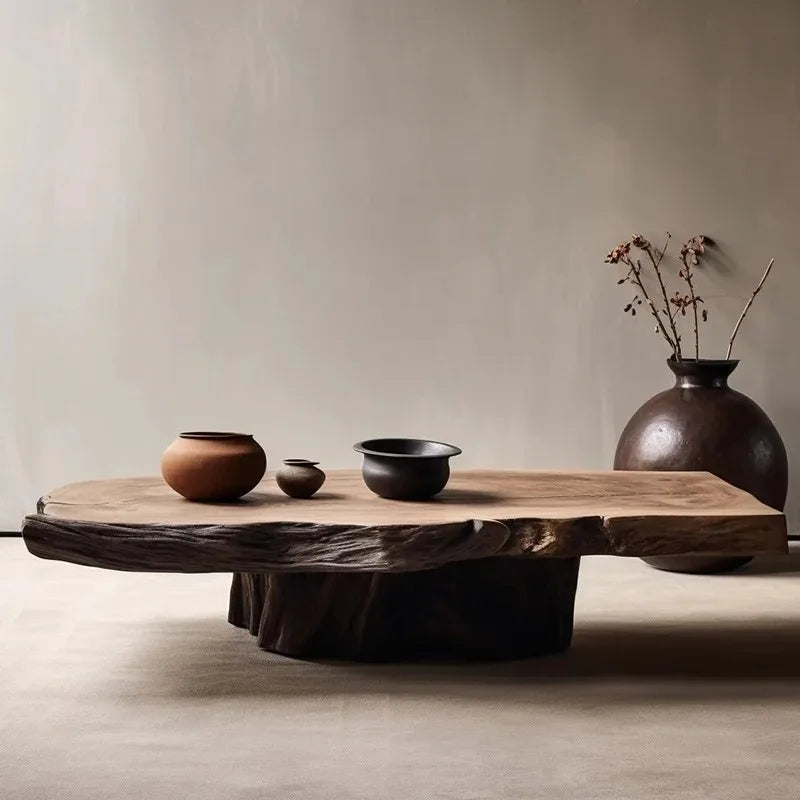 Solid Wood Coffee Table Irregular Aesthetic — Natural | KIMLUD