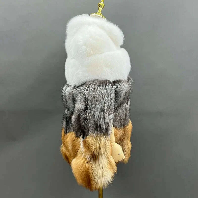 KIMLUD, JANEFUR Women's Winter Warm Cloak True Fox Fur Cloak Six-section Stand-up Collar Fox Poncho Winter Female Cape, KIMLUD Womens Clothes