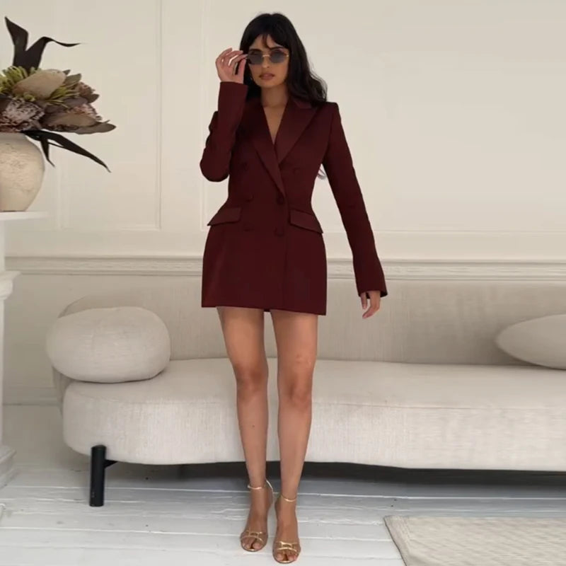 Elegant Paillettes Blazer Coat Women Lapel Doube-breasted Fake Pocket Slim Jackets Lady 2025 Autumn Winter Streewear Female New